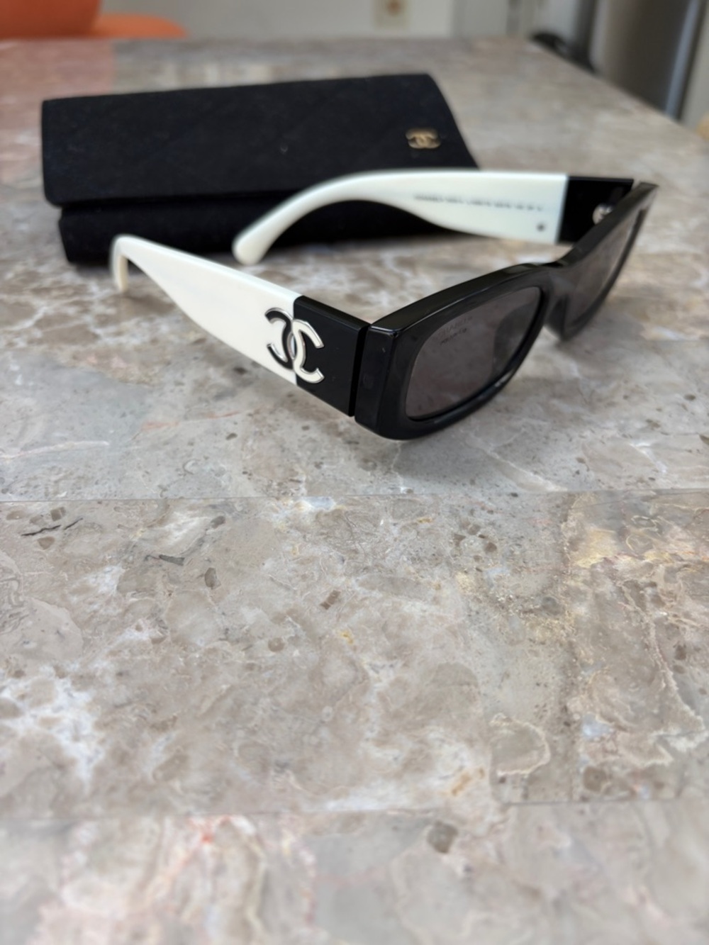 CHANEL Black & White CC Logo Rectangular Sunglasses